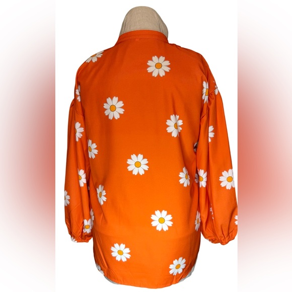 🌼 Orange Daisy Print Long Sleeve Blouse – XL – Unbranded 🌼 - Picture 3 of 7